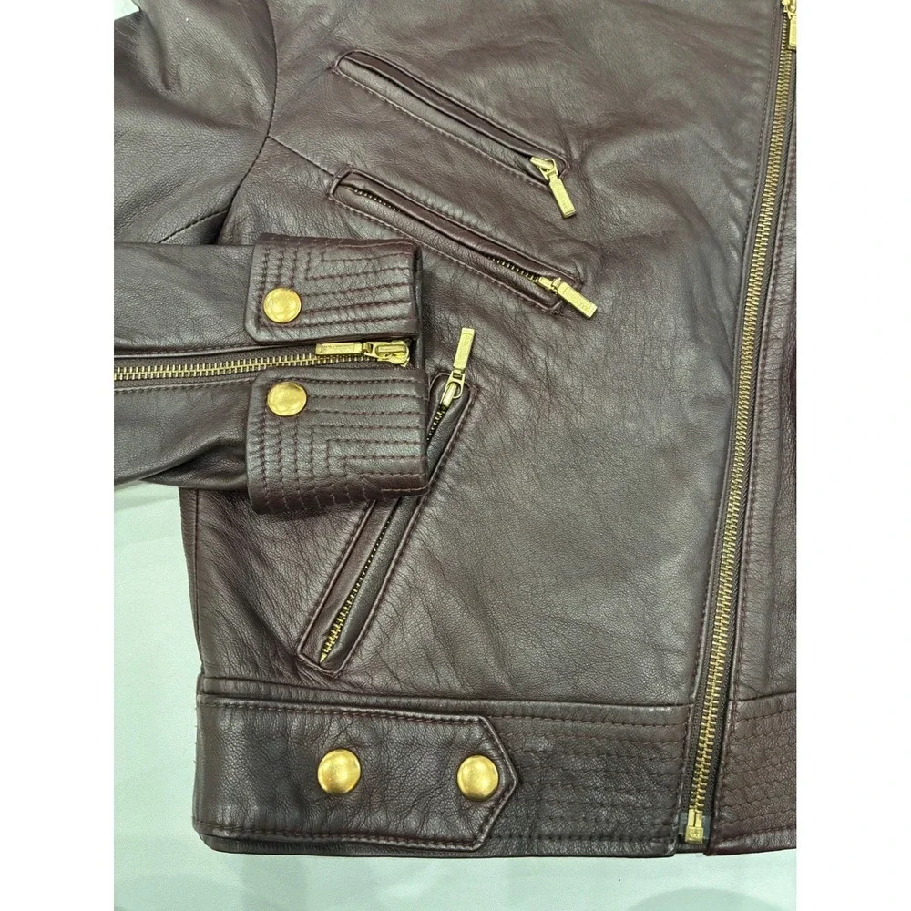 Truth and Pride Burgundy Leather Moto Jacket Womens Medium Asymetrical Zip Lined